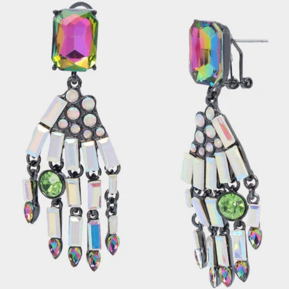 Betsey Johnson Multicolor Crystal Fringe Drop Earrings